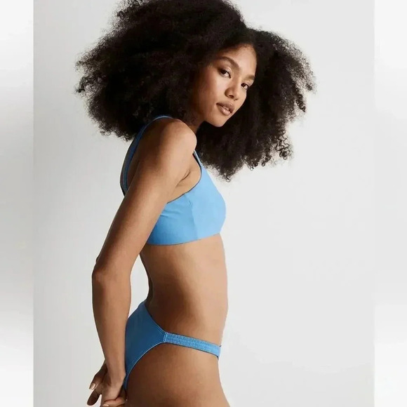 Madewell Scrunchy Strap Square Neck Bikini Top Ornamental Blue XS NWT - Picture 3 of 7